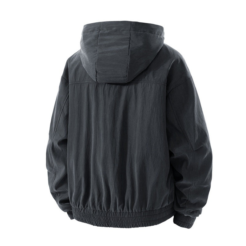 Herren leichte Utility-Kapuzenjacke mit verstaubarer Kapuze, wasserabweisender Beschichtung, Reißverschlusstaschen und elastischen Bündchen EB