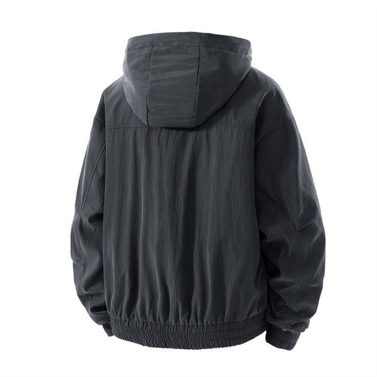 Herren leichte Utility-Kapuzenjacke mit verstaubarer Kapuze, wasserabweisender Beschichtung, Reißverschlusstaschen und elastischen Bündchen EB