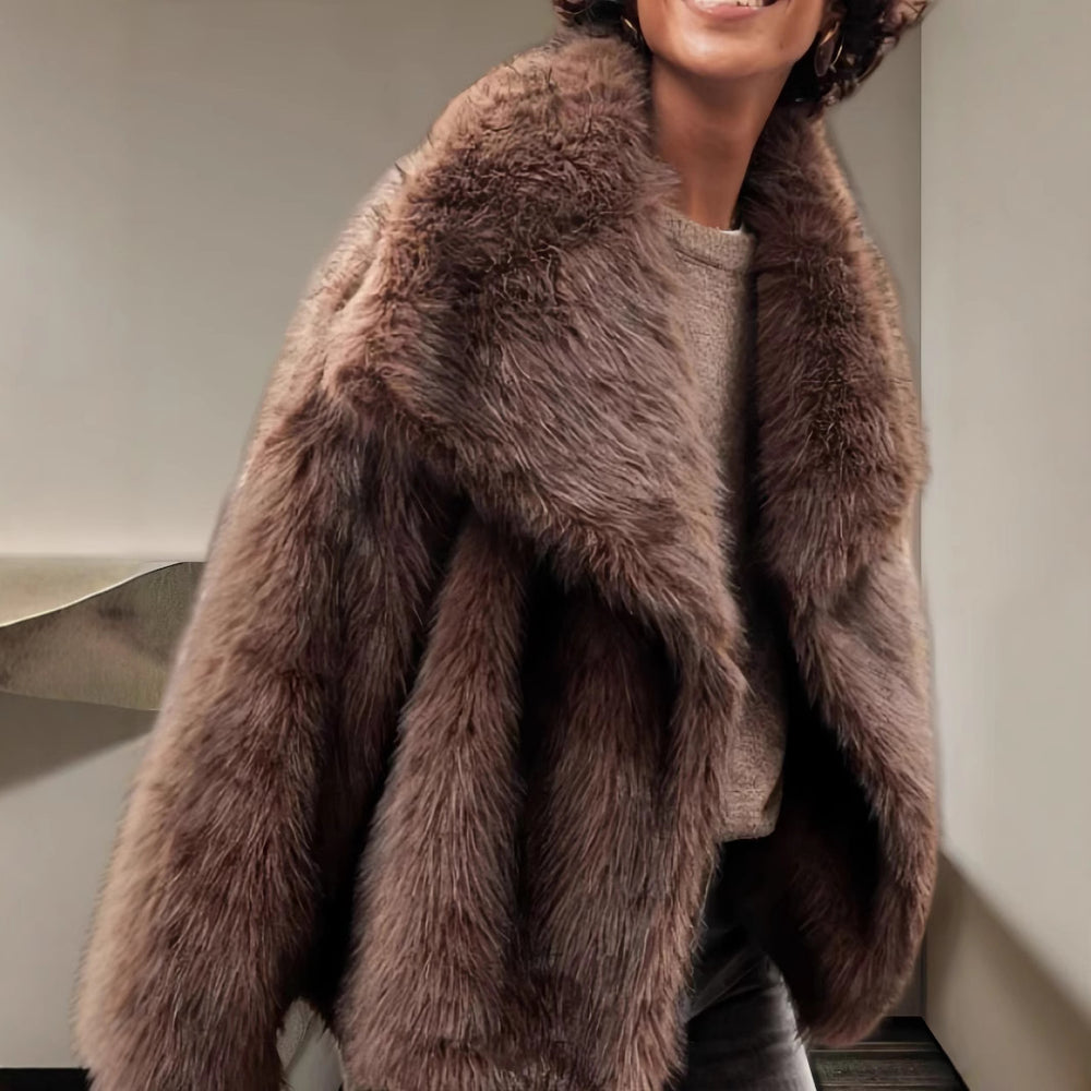 Damen Luxuriöse Kunstpelzjacke mit breitem Kragen EB