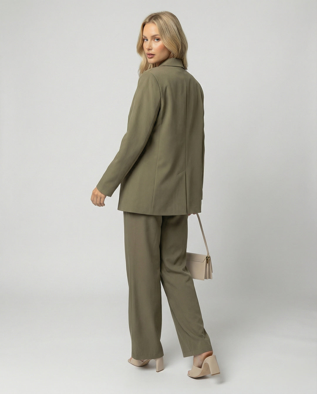 Damen elegantes Anzug-Set mit weitem Hosenbein und modernem Blazer EB