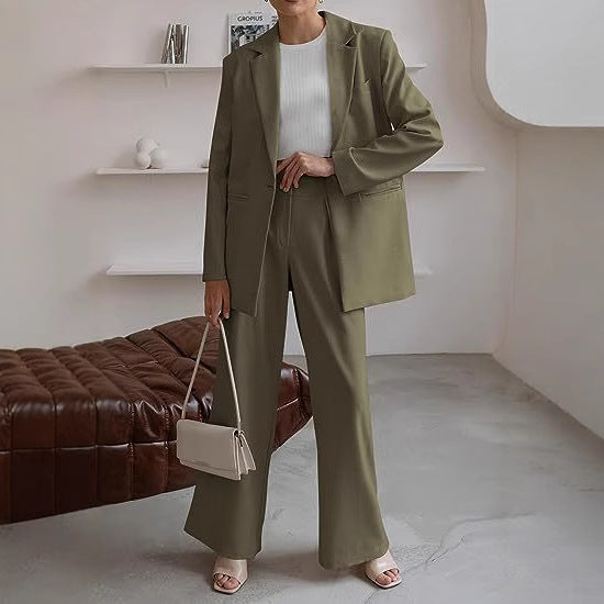 Damen nan Longblazer-Set mit kastiger Oversize-Silhouette, strukturierter Schulterpartie und hochtaillierter Palazzo-Hose EB