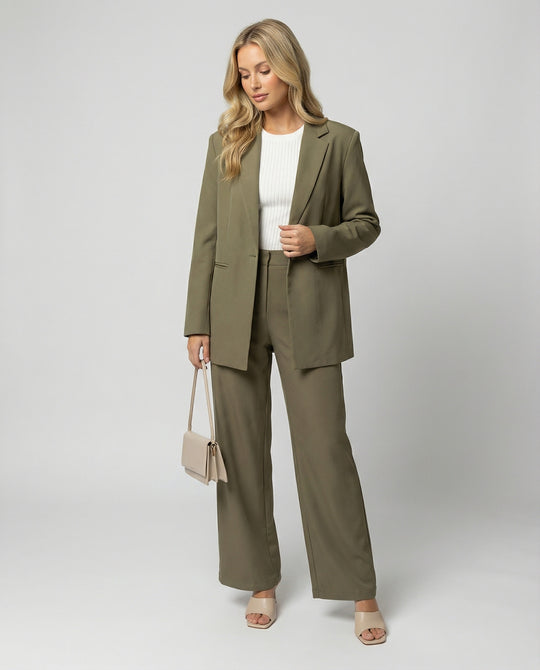 Damen elegantes Anzug-Set mit weitem Hosenbein und modernem Blazer EB