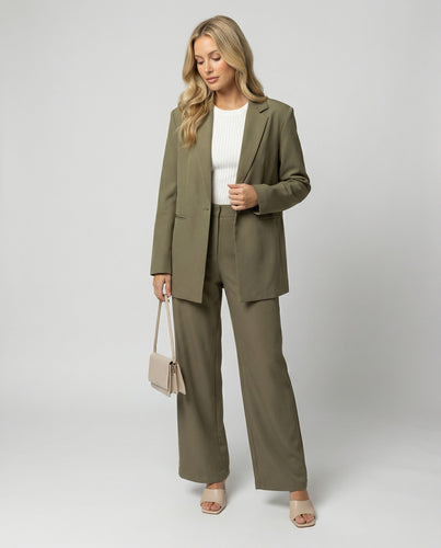 Damen elegantes Anzug-Set mit weitem Hosenbein und modernem Blazer EB