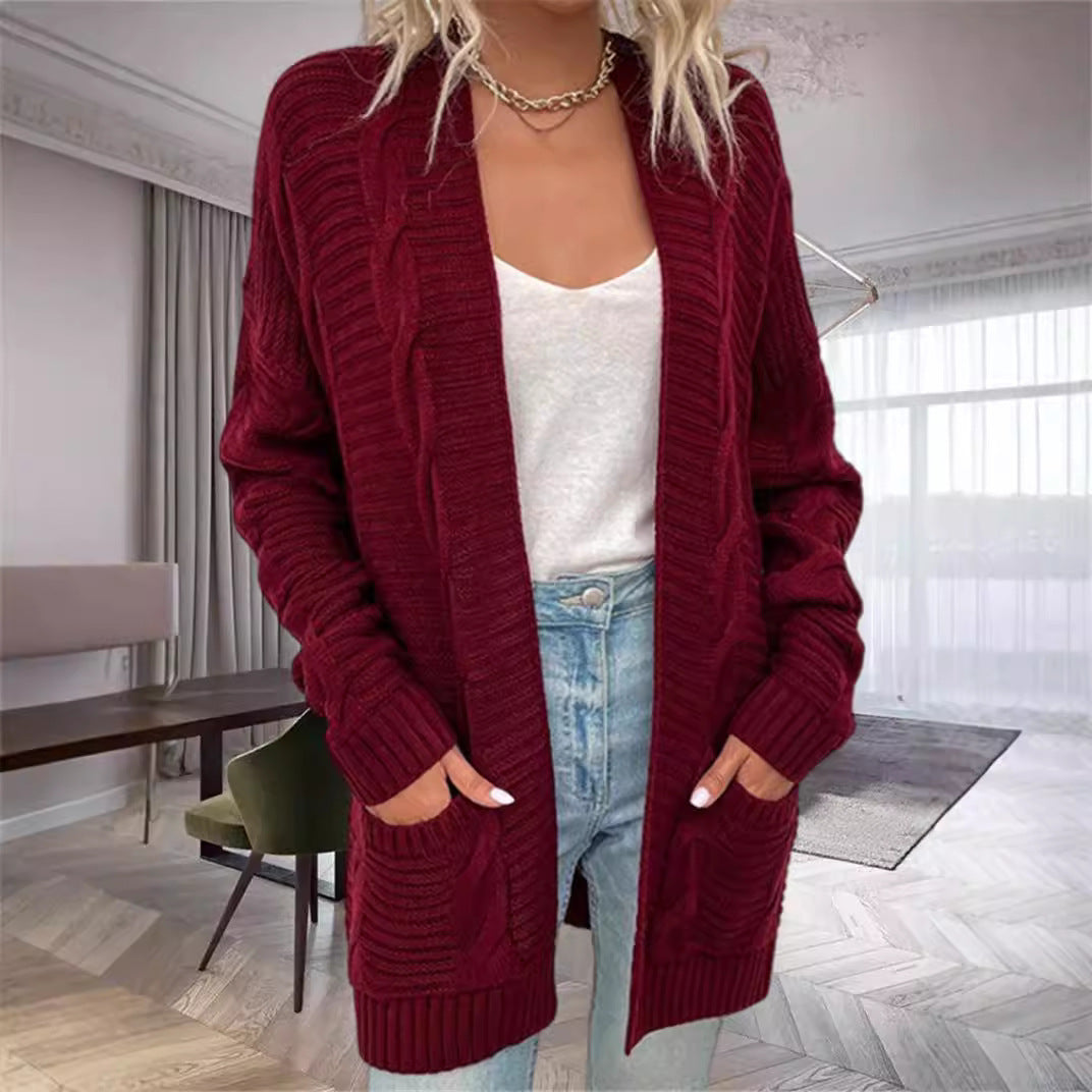 Damen Grobstrickcardigan mit seitlichen Taschen und feinem Muster EB