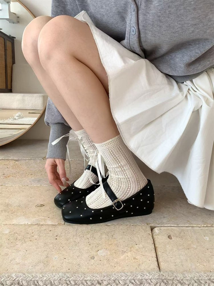 Damen elegante Ballerinas mit modischem Riemen und funkelnden Verzierungen EB