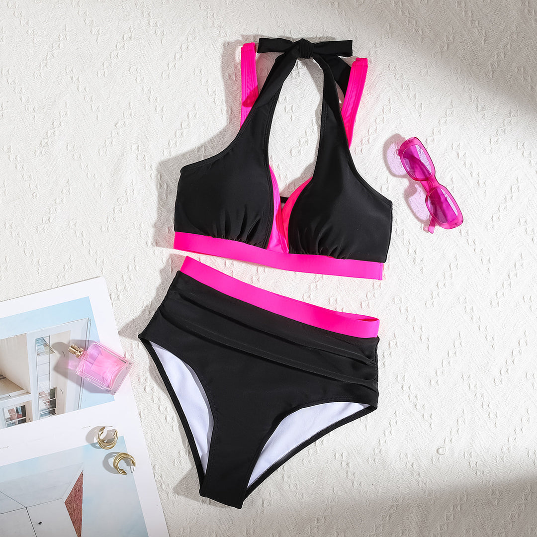Damen Sportliches Hochbund-Bikini-Set mit asymmetrischem Schnitt EB