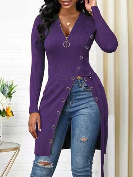Damen Strickmantel mit asymmetrischem Schnitt und dekorativen Knopfdetails EB