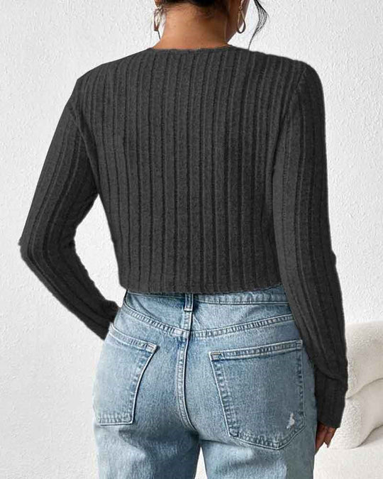 Damen lässige Strickjacke im schmalen Rippdesign mit Knopfleiste EB
