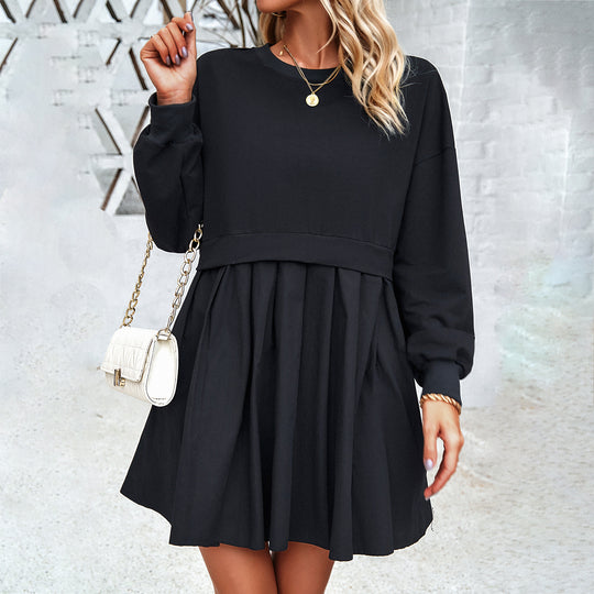Damen nan legeres Sweatshirt-Kleid mit Ballonärmeln, cropped Bund und gerafftem Rock EB
