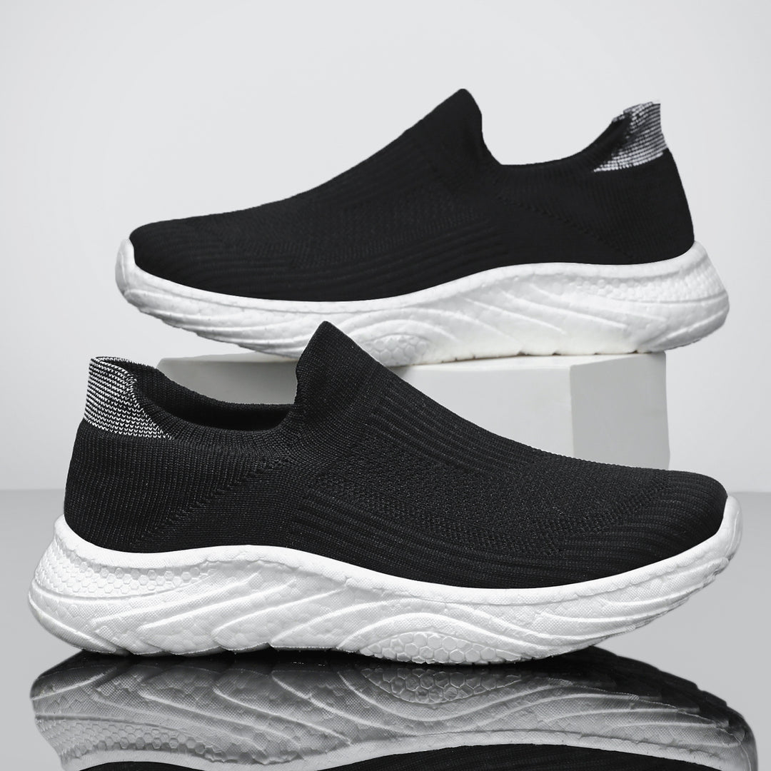Damen nan nahtloser Strick-Slip-On Komfort-Laufschuh mit sockenähnlichem Schaft und gedämpfter Wellen-EVA-Sohle EB