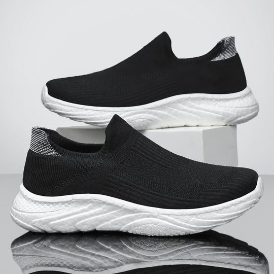 Damen nan nahtloser Strick-Slip-On Komfort-Laufschuh mit sockenähnlichem Schaft und gedämpfter Wellen-EVA-Sohle EB