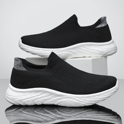 Damen nan nahtloser Strick-Slip-On Komfort-Laufschuh mit sockenähnlichem Schaft und gedämpfter Wellen-EVA-Sohle EB