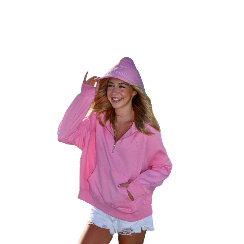 Damen oversized Kapuzenpullover mit kurzem Reißverschluss, Kängurutasche und leichtem Fleecefutter Eichborn Berlin