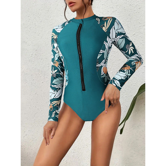 Damen Surfanzug mit floralem Farbdesign und sportlichem Reißverschluss EB