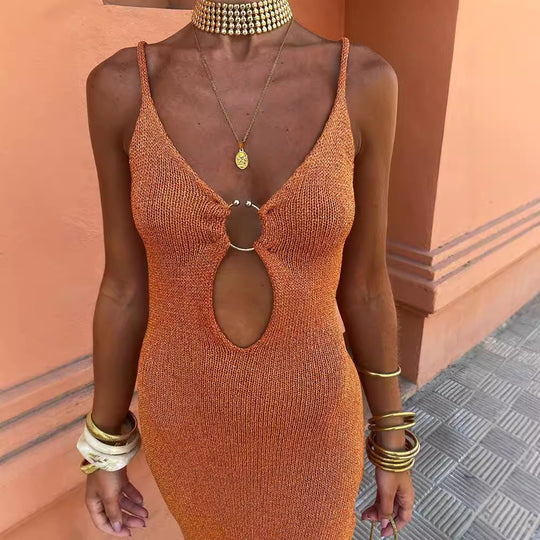 Damen Maxikleid mit Schlüssel-Ausschnitt und schmalem Schnitt EB