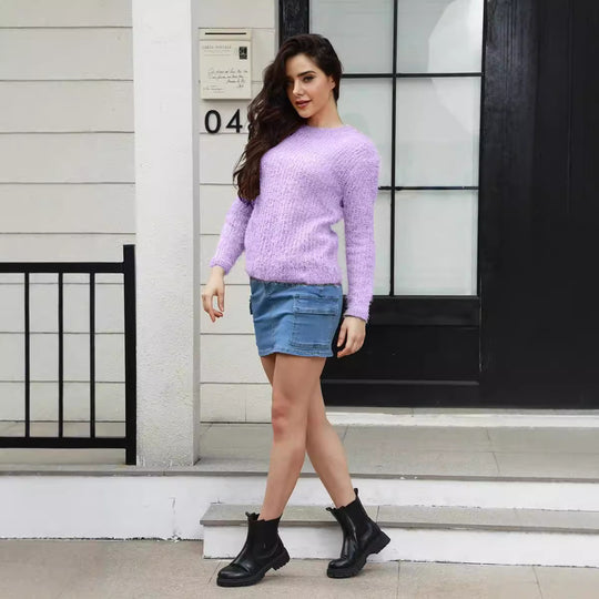 Damen weicher Strickpullover mit lässigem Schnitt und strukturiertem Material EB