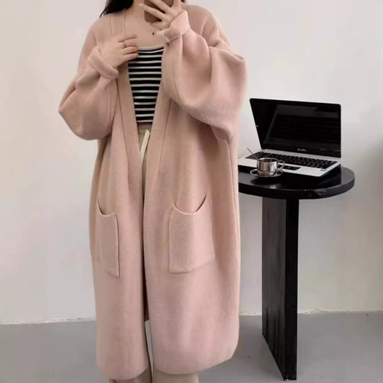 Damen Langer Oversized Strickcardigan mit praktischen Taschen und breiten Ärmeln EB