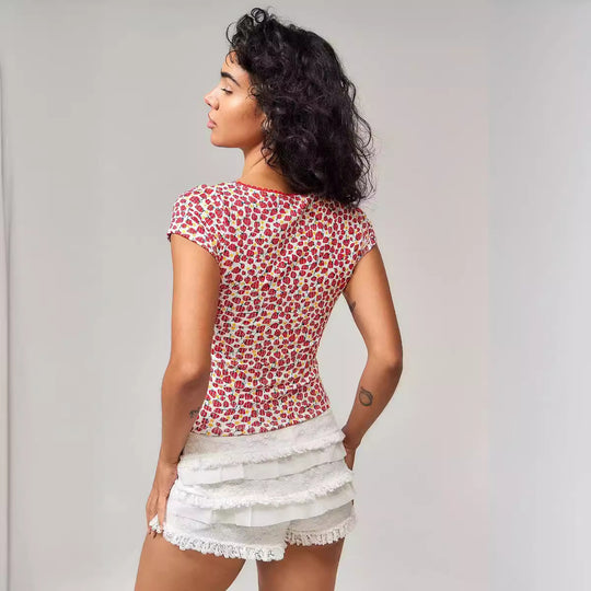 Damen Rüschen-Shorts mit elastischem Bund und verspieltem Design EB