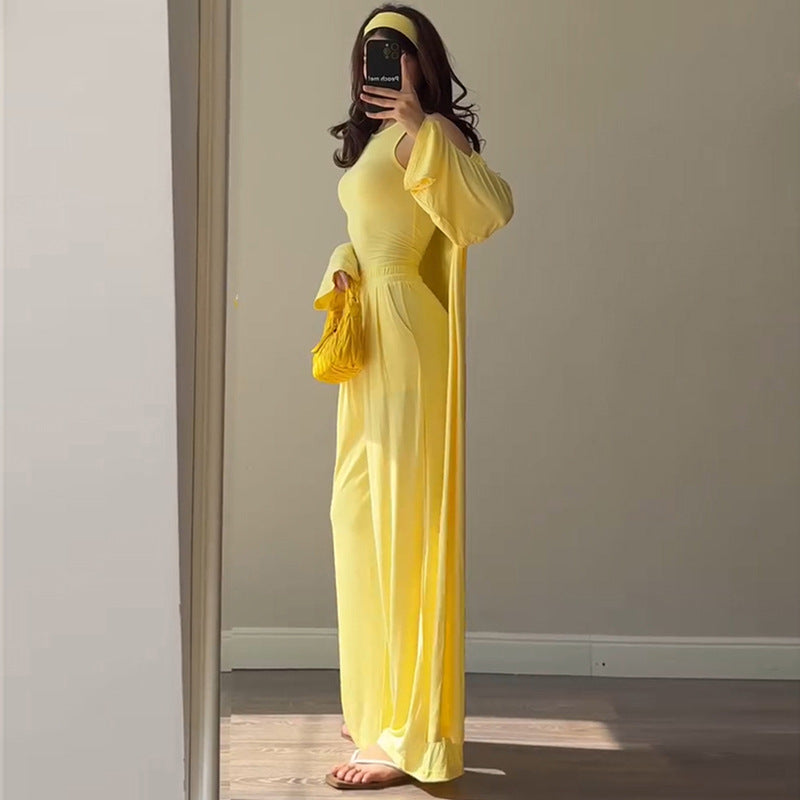 Damen Loungewear-Kombination mit fließendem Kimono und bequemer Hose EB