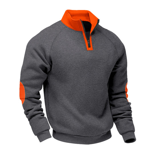 Herren nan Halbzip-Sweatshirt mit Stehkragen, Raglanärmeln und Ellbogenpatches EB