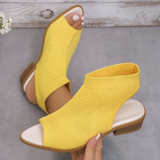 Damen Offene Mules mit Strickdesign und Retro-Blockabsatz EB