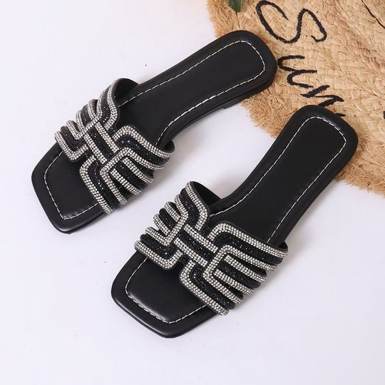 Damen Glamouröse Strandsandalen mit funkelndem Riemendesign EB