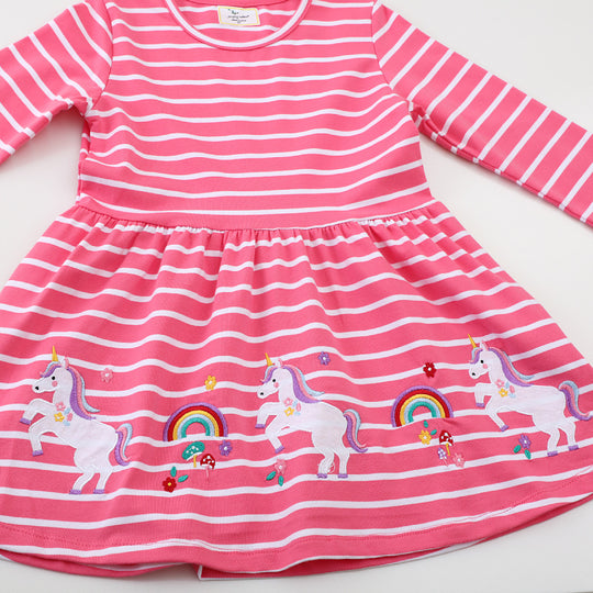 Mädchen Langarmkleid mit verspieltem Einhorn-Design EB