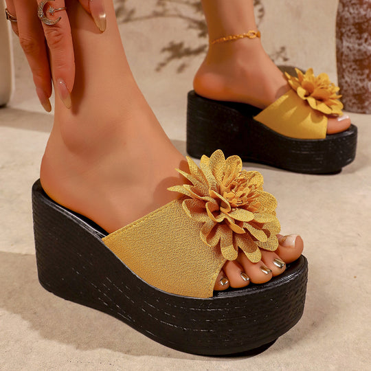 Damen Wedge-Pantoletten mit dekorativem Blumendesign EB