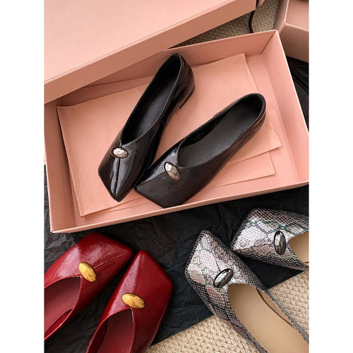 Damen Klassische Ballerinas mit modischem Knopf EB