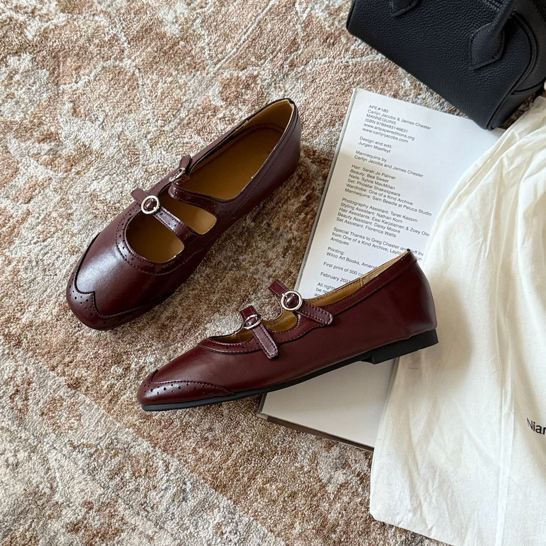 Damen Elegante Mary Jane Ballerinas mit modischen Riemchen und dekorativen Schnallen EB