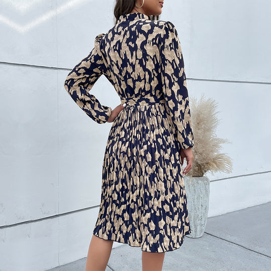 Damen Midikleid mit elegantem Bindegürtel und modernen Printdetails EB