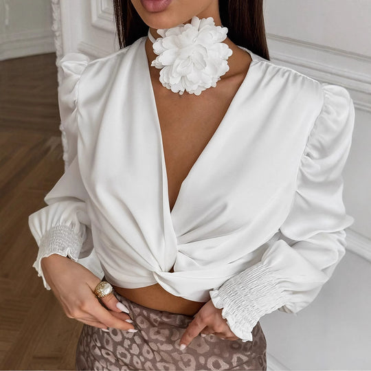 Damen Schicke Bluse mit floralem Detail und Puffärmeln EB