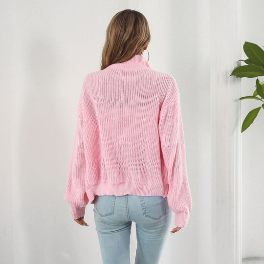 Damen Strickjacke mit hohem Kragen und Reißverschluss EB