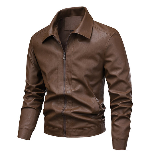 Herren Slim-Fit Kunstleder-Fliegerjacke mit Hemdkragen und Reißverschluss EB