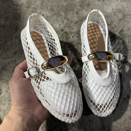 Damen Ballerinas mit modischem Netzdesign und dekorativem Riemchen EB