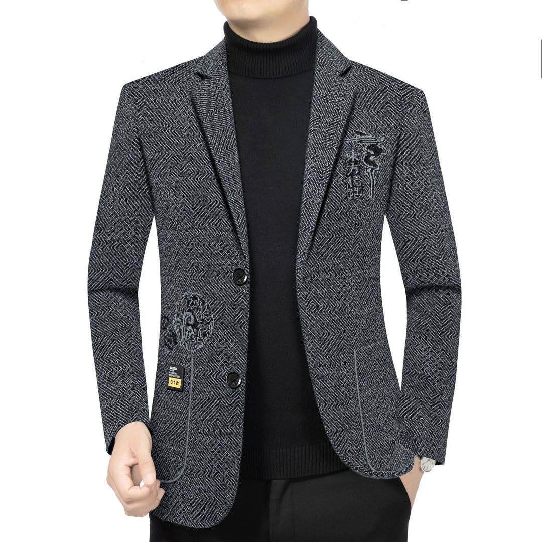 Herren Taillierter Strickblazer im Bouclé-Look mit aufgesetzten Taschen EB