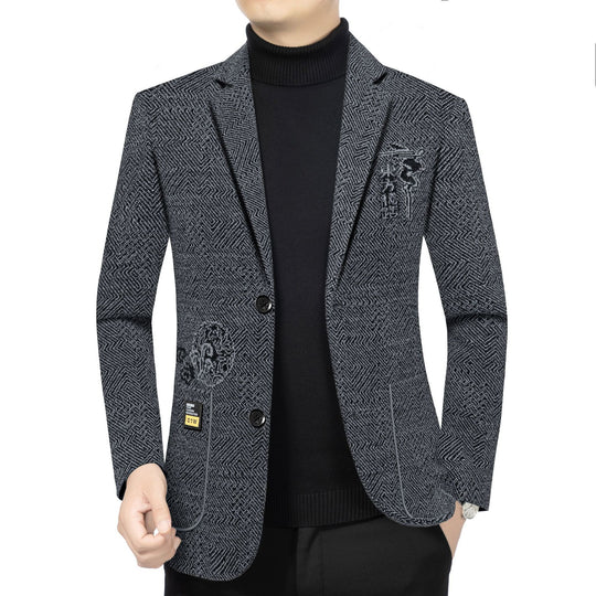 Herren Taillierter Strickblazer im Bouclé-Look mit aufgesetzten Taschen EB