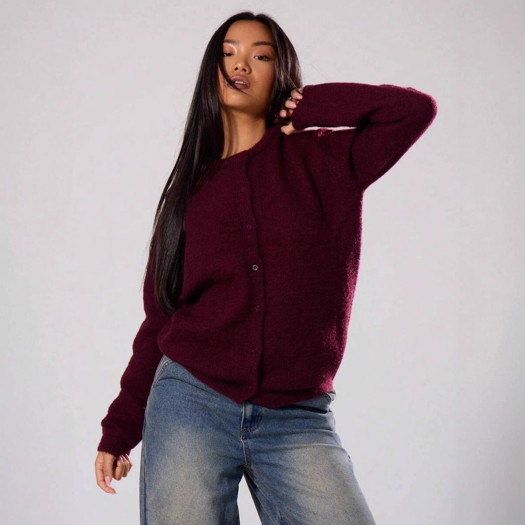 Damen weich gestrickte Knopfpullover EB