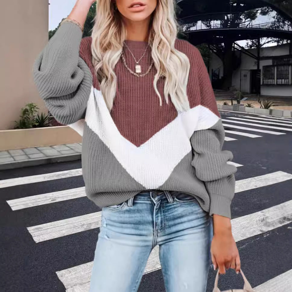 Damen Modischer Strickpullover mit innovativem Muster und weiten Ärmeln EB