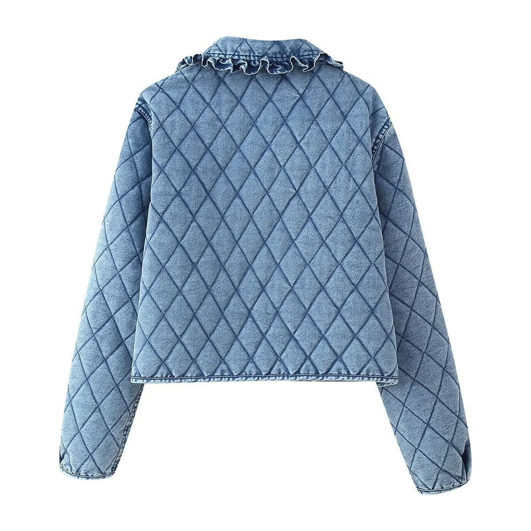 Damen gesteppte Denim-Jacke mit fransigem Kragen EB