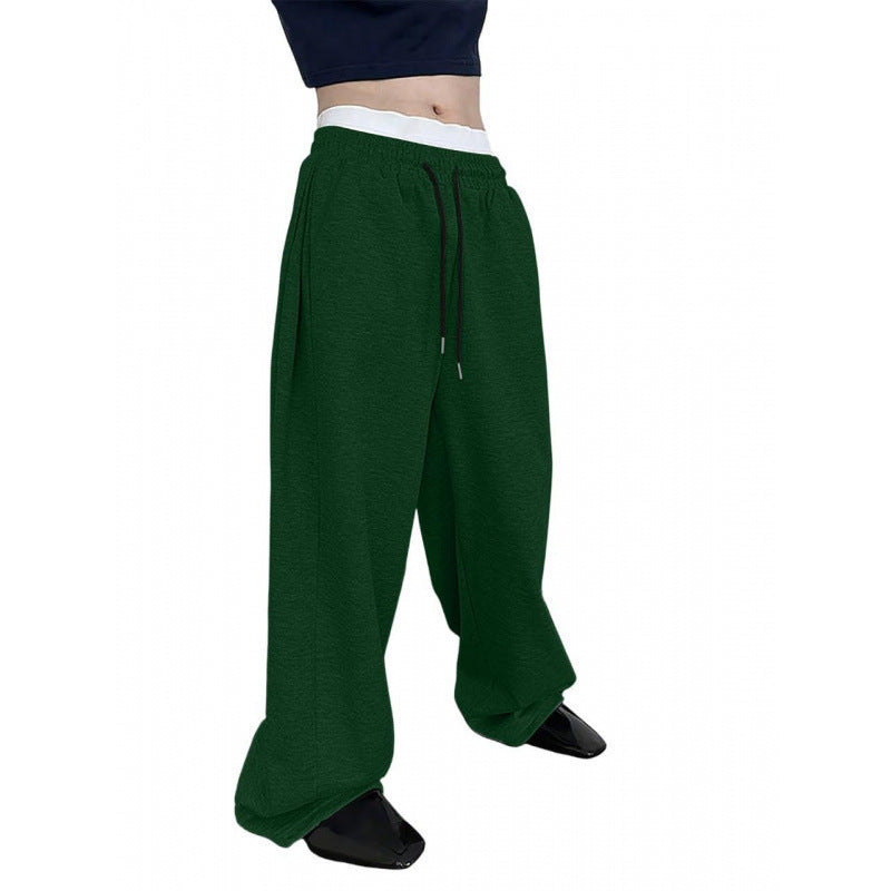 Damen nan weite Oversize Jogginghose mit tiefem Schritt, elastischem Bund und Kordelzug EB