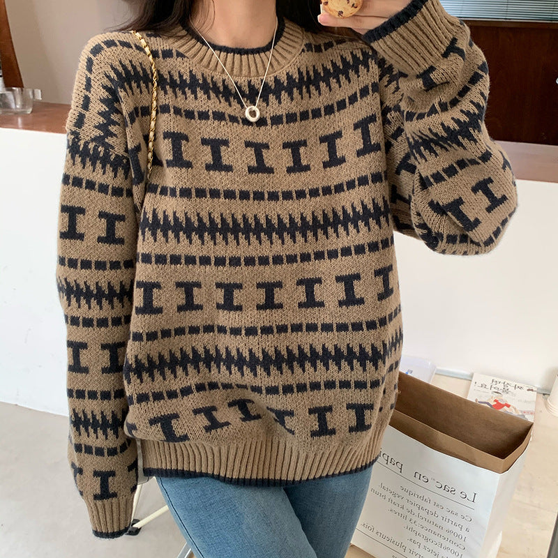 Damen Strickpullover mit modernem geometrischem Muster EB