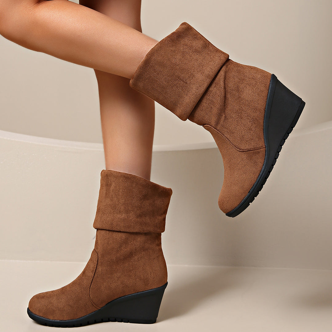 Damen Modische Wedge-Stiefeletten aus weichem Wildleder EB