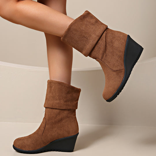 Damen Modische Wedge-Stiefeletten aus weichem Wildleder EB
