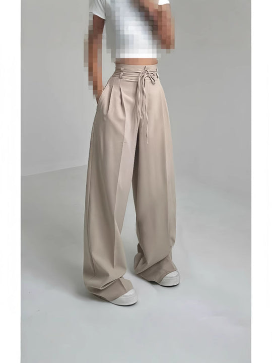 Damen weite Chino-Hose mit hohem Bund und verstellbarem Kordelzug EB