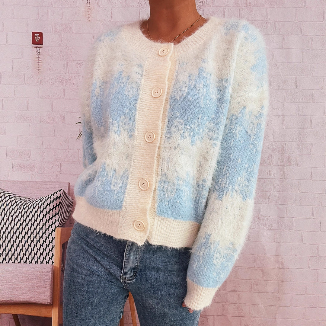 Damen kuschelige Strickjacke mit modischem Knopfdesign und weichem Material EB