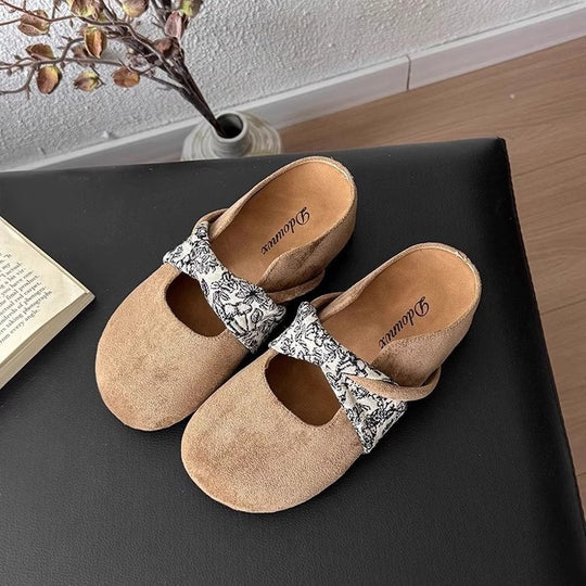 Damen komfortable Hausschuh-Slipper mit dekorativem Riemen und wärmendem Innenfutter EB