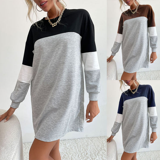 Damen Colorblock-Sweatkleid mit Rundhalsausschnitt und legerer Passform EB
