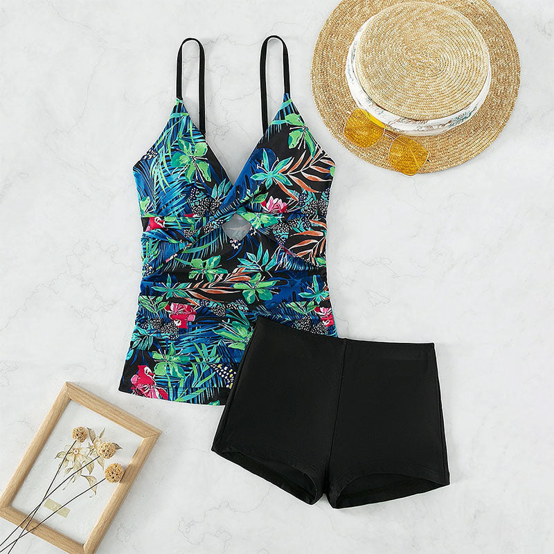 Damen Badeanzug-Set mit floralem Design und hohem Beinausschnitt EB