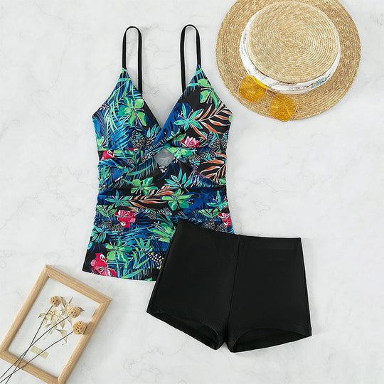 Damen Badeanzug-Set mit floralem Design und hohem Beinausschnitt EB